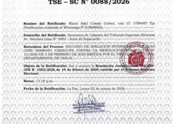 El TSE notifica a Mario Cossio con resolución de inhabilitación por inconsistencias en su residencia