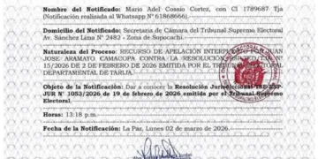 El TSE notifica a Mario Cossio con resolución de inhabilitación por inconsistencias en su residencia